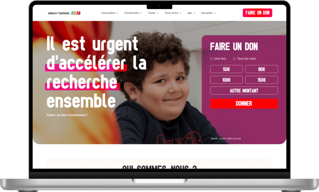 Écran d'ordinateur sur Vaincre l'Autisme