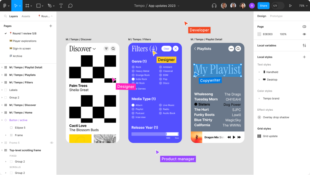 Image montrant l'outil Figma en utilisation par plusieurs designers en simultanée